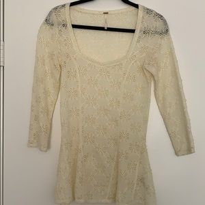 Free People Floral laser cut peplum top